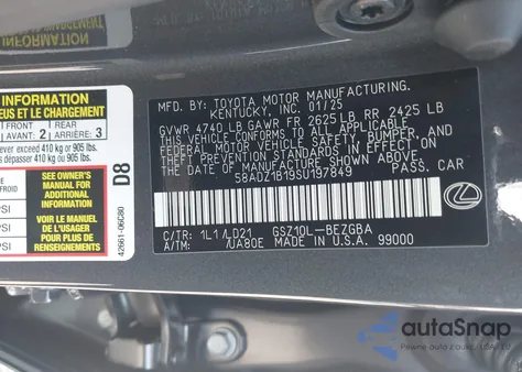 2025 Lexus Es 350 z USA, uszkodzony, nr VIN 58ADZ1B19SU197849